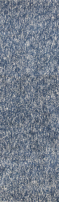 8' Indigo And Ivory Abstract Shag Hand Woven Runner Rug