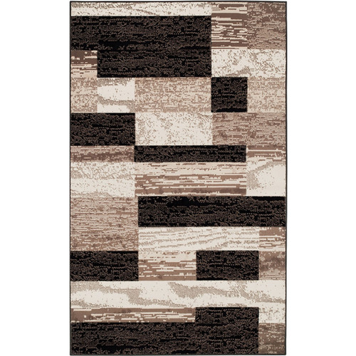 Homeroots Home Decor 9' x 12' Patchwork Power Loom Stain Resistant Area Rug, Chocolate