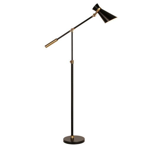 66" Black Adjustable Torchiere Floor Lamp With Black Metal Cone Shade
