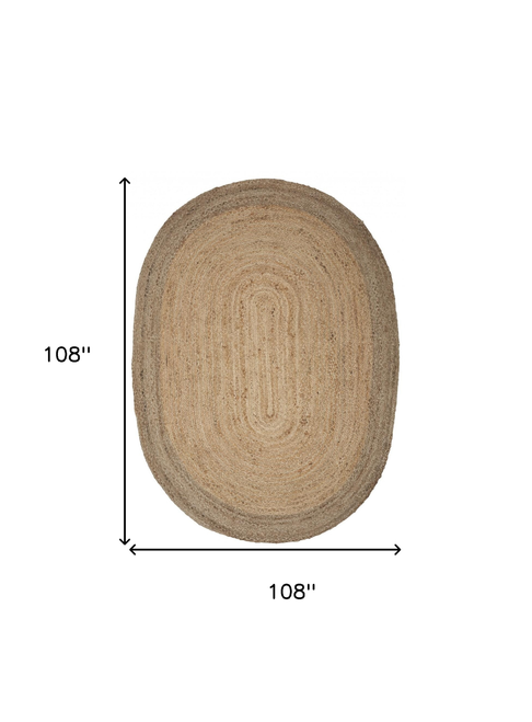 7' X 9' Natural Jute Hand Braided Oval Rug