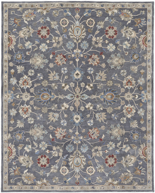 10' X 14' Gray Ivory And Red Wool Floral Tufted Handmade Stain Resistant Area Rug