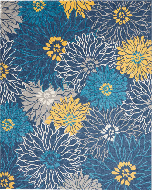Homeroots Home Decor 8’ x 10’ Blue Tropical Flower Area Rug, Blue