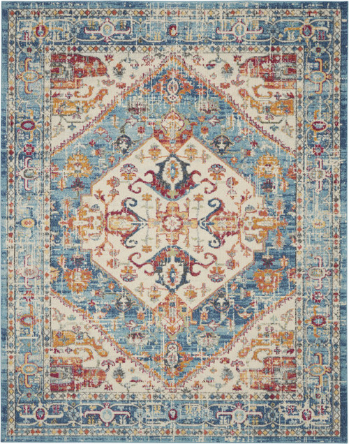 Homeroots Home Decor Ivory and Light Blue Distressed Area Rug, Ivory and Light Blue, 7' x 10'