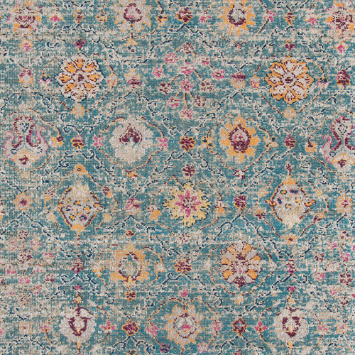 2' x 3' Teal Blue Floral Power Loom Area Rug With Fringe