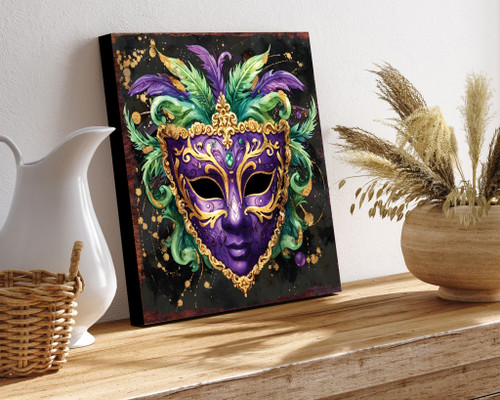 Black Green And Gold Mask Canvas Unframed Wall Art