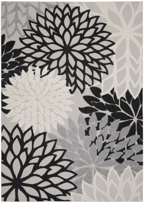 Homeroots Home Decor 8’ x 11’ Black Gray White Indoor Outdoor Area Rug, Black Gray White, Indoor Outdoor