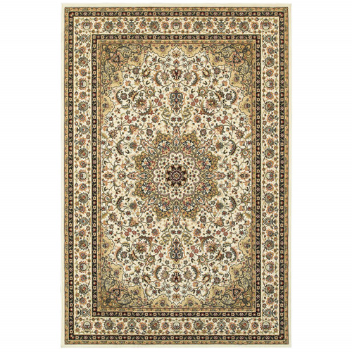 Homeroots Home Decor 6' x 9' Ivory and Beige Machine Woven Oriental Indoor Area Rug