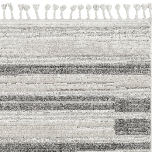 Homeroots Home Decor 5' x 8' Ivory or Grey Abstract Brushstrokes Indoor Area Rug with Fringe