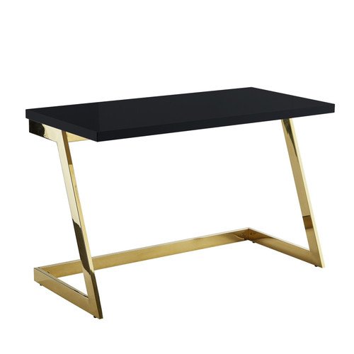 47" Black and Gold Wood and Stainless Steel Sled Writing Desk