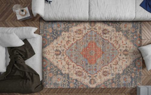 Homeroots Home Decor 8'x10' Blue Red Hand Woven Diamond Medallion Indoor Area Rug, Blue/Red, Hand-Woven