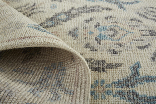 9' X 12' Ivory Gray And Blue Wool Floral Hand Knotted Stain Resistant Area Rug