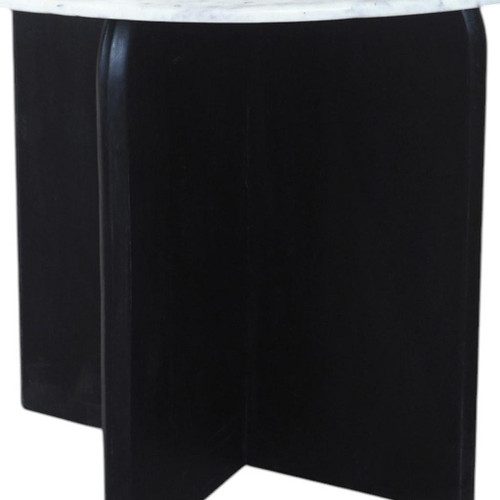 48" White and Black Marble and Solid Wood Pedestal Base Round Top Dining Table