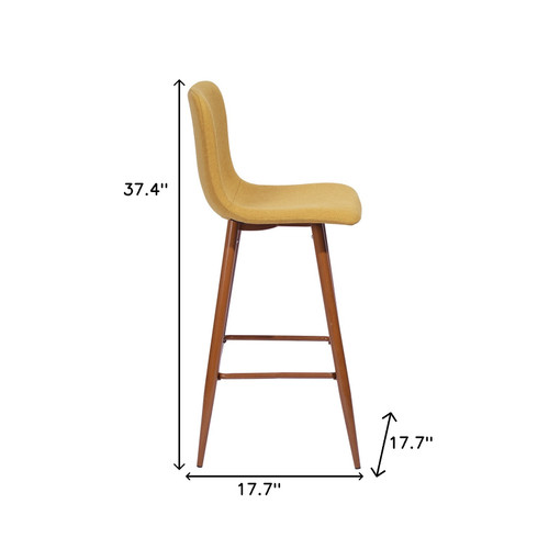 Set of Two 26" Yellow And Brown Steel Counter Height Bar Chairs