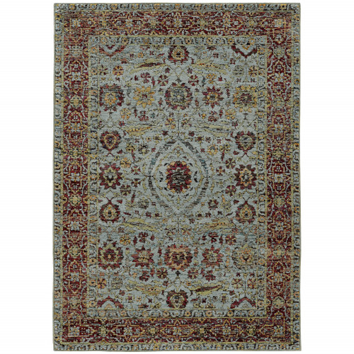 Homeroots Home Decor 5' x 7' Oriental Power Loom Stain Resistant Area Rug, Blue Red Green and Gold