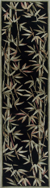 Homeroots Home Decor 10' Black Hand Tufted Bordered Tropical Bamboo Indoor Runner Rug, Black, Hand-Tufted