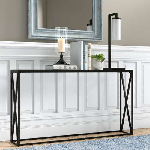 26" Black Metal Arched Table Lamp With White Cylinder Shade