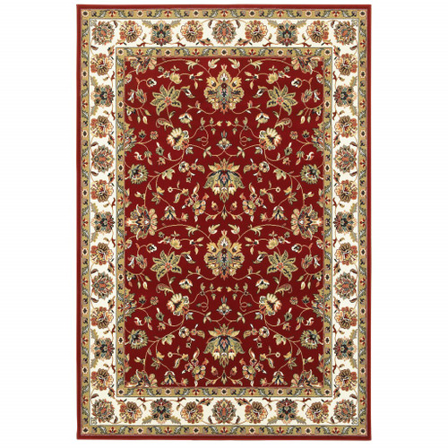 Homeroots Home Decor 6' x 9' Red and Ivory Machine Woven Floral Oriental Indoor Area Rug