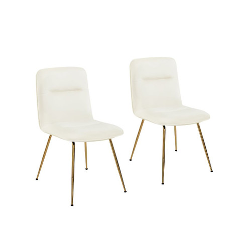 Set of Two Tufted Off White And Gold Upholstered Velvet Dining Side Chairs