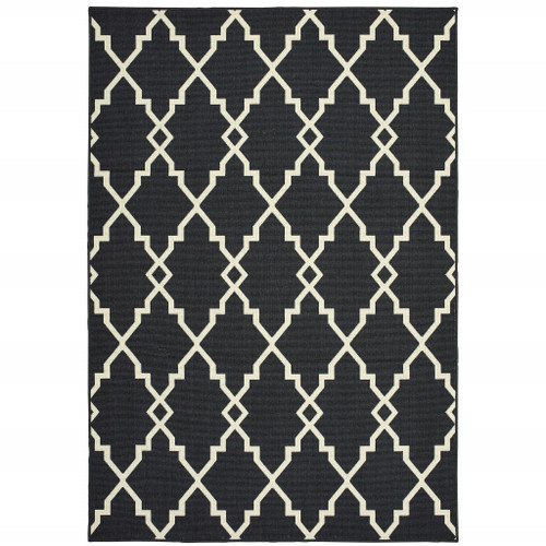 Homeroots Home Decor 8' x 11' Black and Ivory Trellis Indoor Outdoor Area Rug