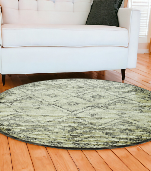 8' Gray And Brown Abstract Round Rug