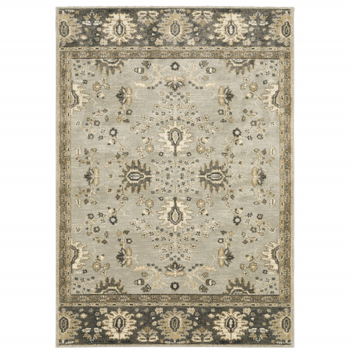 Homeroots Home Decor 8' x 11' Oriental Power Loom Stain Resistant Area Rug, Grey Brown Tan Beige