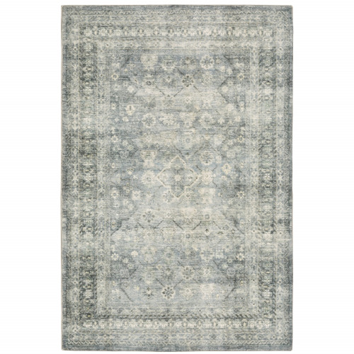 Homeroots Home Decor 5' x 7' Oriental Power Loom Stain Resistant Area Rug, Blue Ivory and Grey
