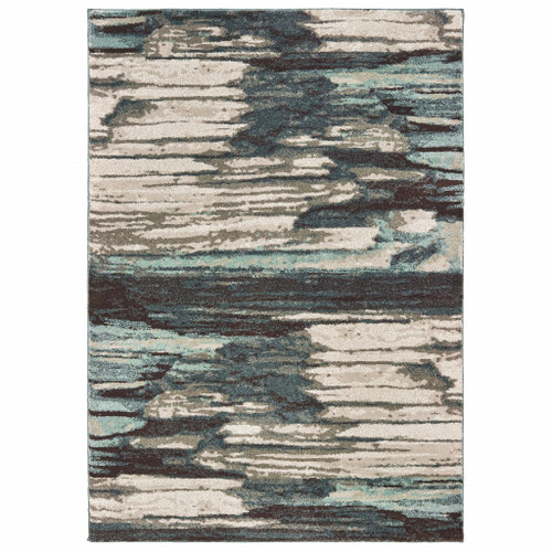 Homeroots Home Decor 6' x 9' Ivory Blue Gray Abstract Layers Indoor Area Rug