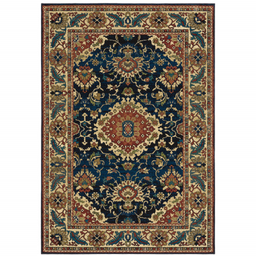 6' X 9' Blue Red And Beige Oriental Power Loom Stain Resistant Area Rug