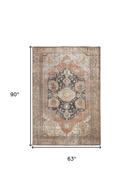 5' X 8' Orange Brown And Taupe Abstract Area Rug