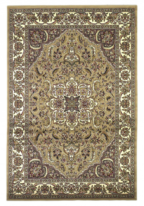 Homeroots Home Decor 7' Octagon Beige or Ivory Floral Medallion Bordered Indoor Area Rug, Beige or Ivory, Octagon