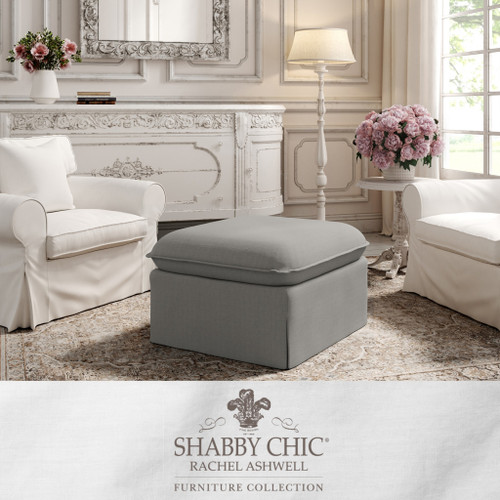 27" Light Grey 100% Linen Ottoman