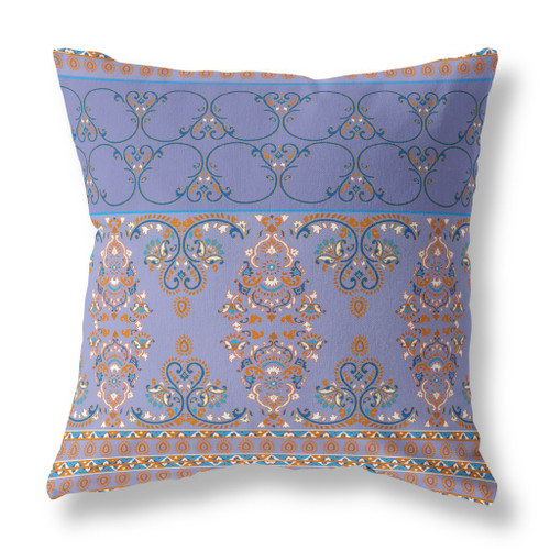 20" X 20" Purple And Blue Broadcloth Floral Throw Pillow