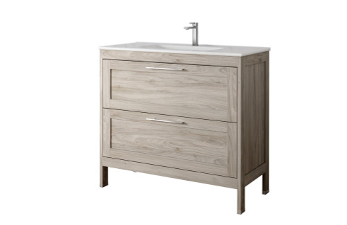 40" Natural Wood Freestanding Bathroom Vanity With White Sink And Two Drawers
