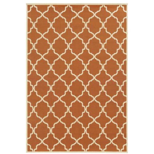 6' X 9' Orange Geometric Stain Resistant Indoor Outdoor Area Rug