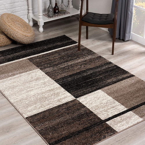 8' X 11' Brown And Beige Abstract Blocks Area Rug