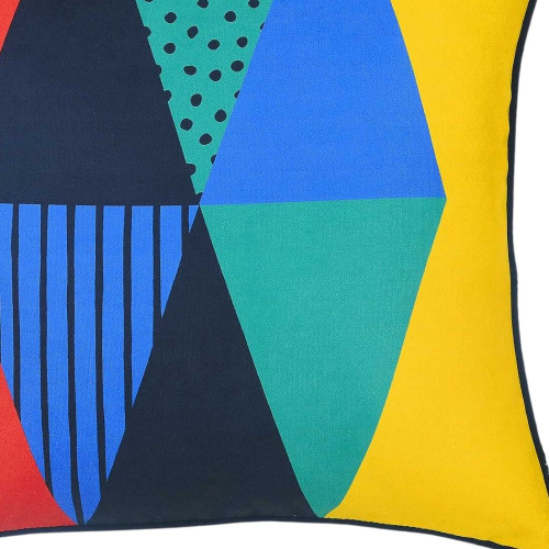 18" Blue Red And Yellow Fabric Throw Pillow Cover