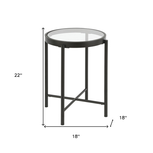 22" Black And Clear Glass And Steel Round End Table