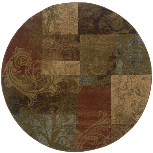 Homeroots Home Decor 8' Green Round Geometric Power Loom Stain Resistant Area Rug