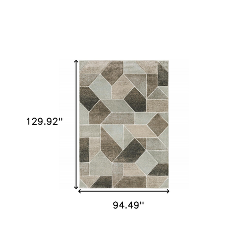 8' X 11' Gray And Ivory Geometric Area Rug