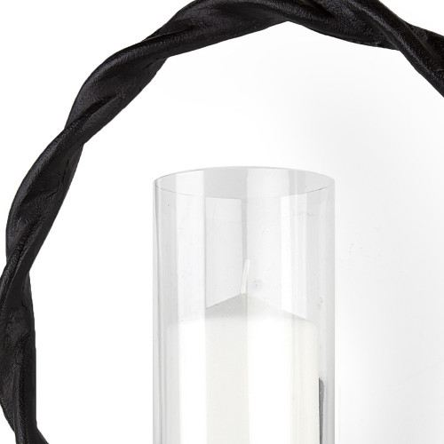 5" Black Distressed Geometric Metal And Glass Wall Sconce Candle Holder