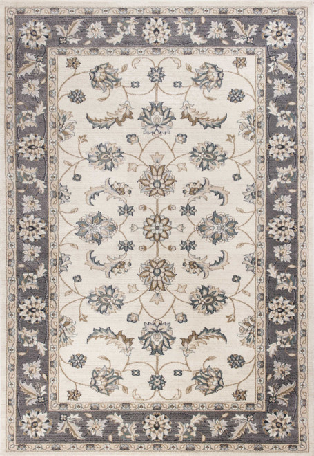 9'x12' Ivory Grey Bordered Floral Indoor Area Rug