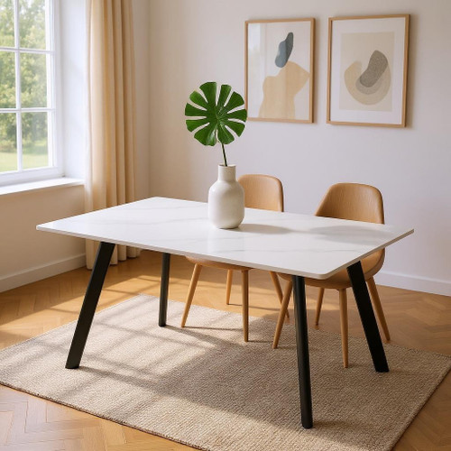 71" White and Black Sintered Stone and Steel Dining Table