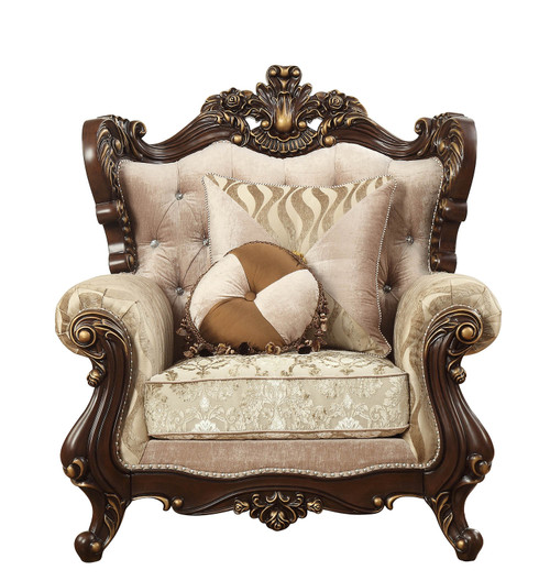 36" X 45" X 51" Fabric Walnut Upholstery Wood Leg/Trim Chair w/2 Pillows