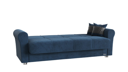 89" Blue Microfiber And Silver Sleeper Sleeper Sofa With Two Toss Pillows