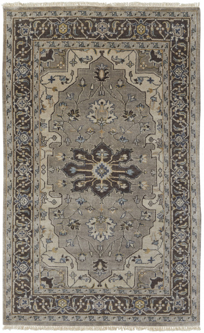 10' X 13' Gray Taupe And Blue Wool Floral Hand Knotted Stain Resistant Area Rug
