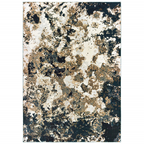 Homeroots Home Decor 7' x 10' Ivory Navy Abstract Marble Indoor Area Rug, Ivory Navy, Indoor