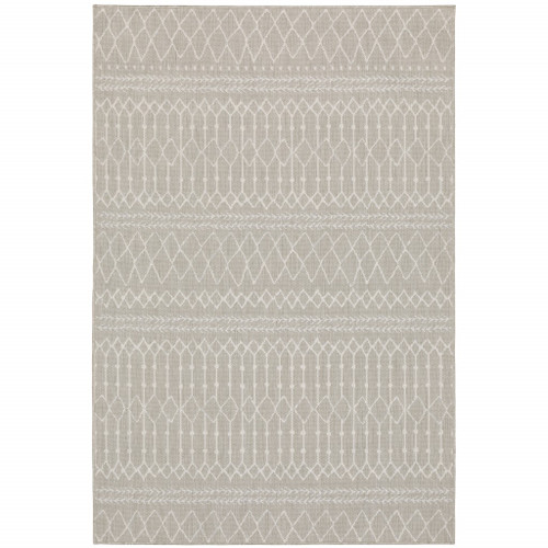 Homeroots Home Decor 10' x 13' Gray and Ivory Geometric Indoor Outdoor Area Rug