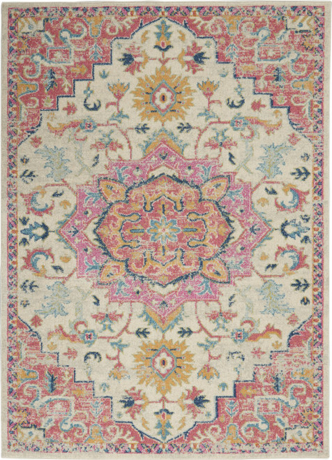 Homeroots Home Decor 7’ x 10’ Ivory and Pink Medallion Area Rug