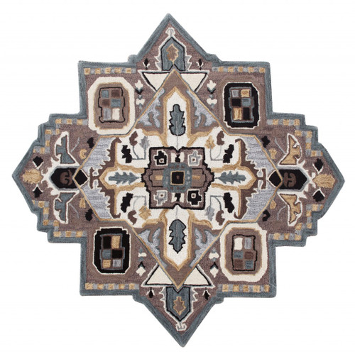 Homeroots Home Decor 5 Inch Gray And Beige Medallion Area Rug