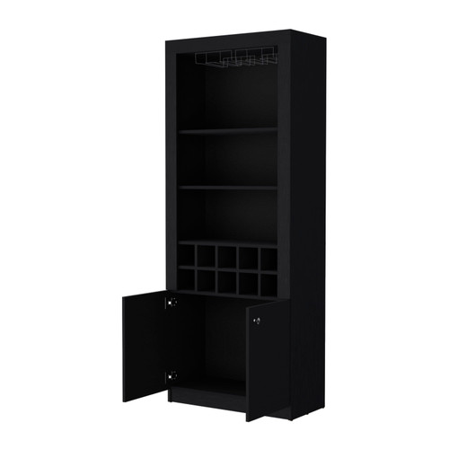 75" Black Wood Bar Cabinet With Two Doors
